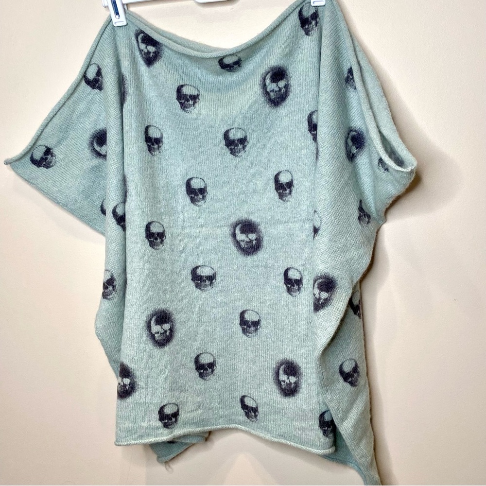 Skull Cashmere pale blue Skull Print Knit Infinity Circle scarf or wrap